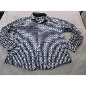 Paulo Solari Shirt Mens 2XLT Blue White Stretch Button Down Modern Fit